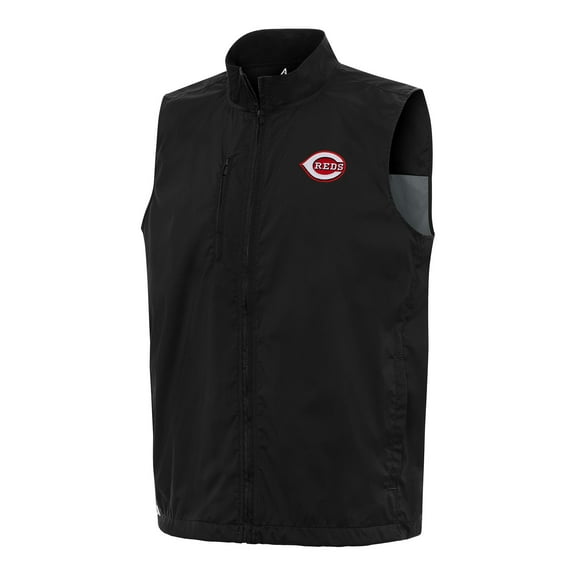 Men's Antigua Black Cincinnati Reds Brisk Full-Zip Vest