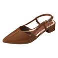 thumbnail image 4 of Rokment Womens Pointed Closed Toe Dressy Sandals Summer Fall Fashion Casual Leather Chunky Block Low Heels Slip on Slingback Dress Shoes for Business Office Brown Size 7.5, 4 of 4