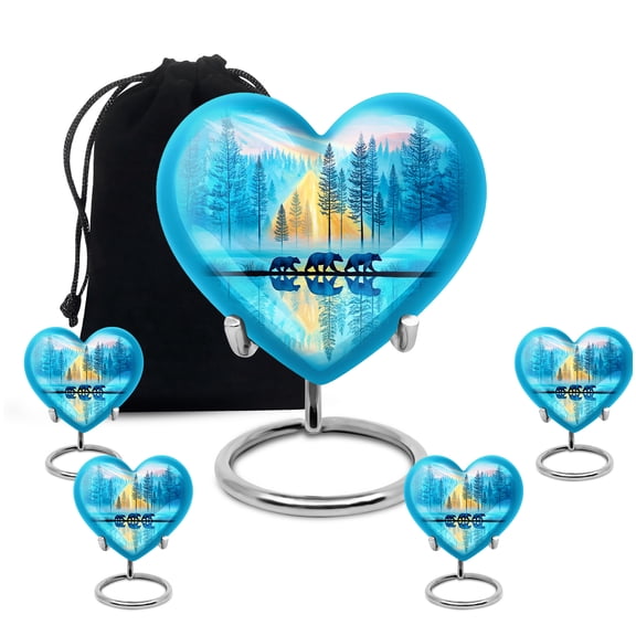 Yatskia Family Bear Mini Memorial Urns for Human Ashes Adult Mother and Father, Large Cremation Urn for Ashes Adult, (Heart 8 Inch and 3 Inch)