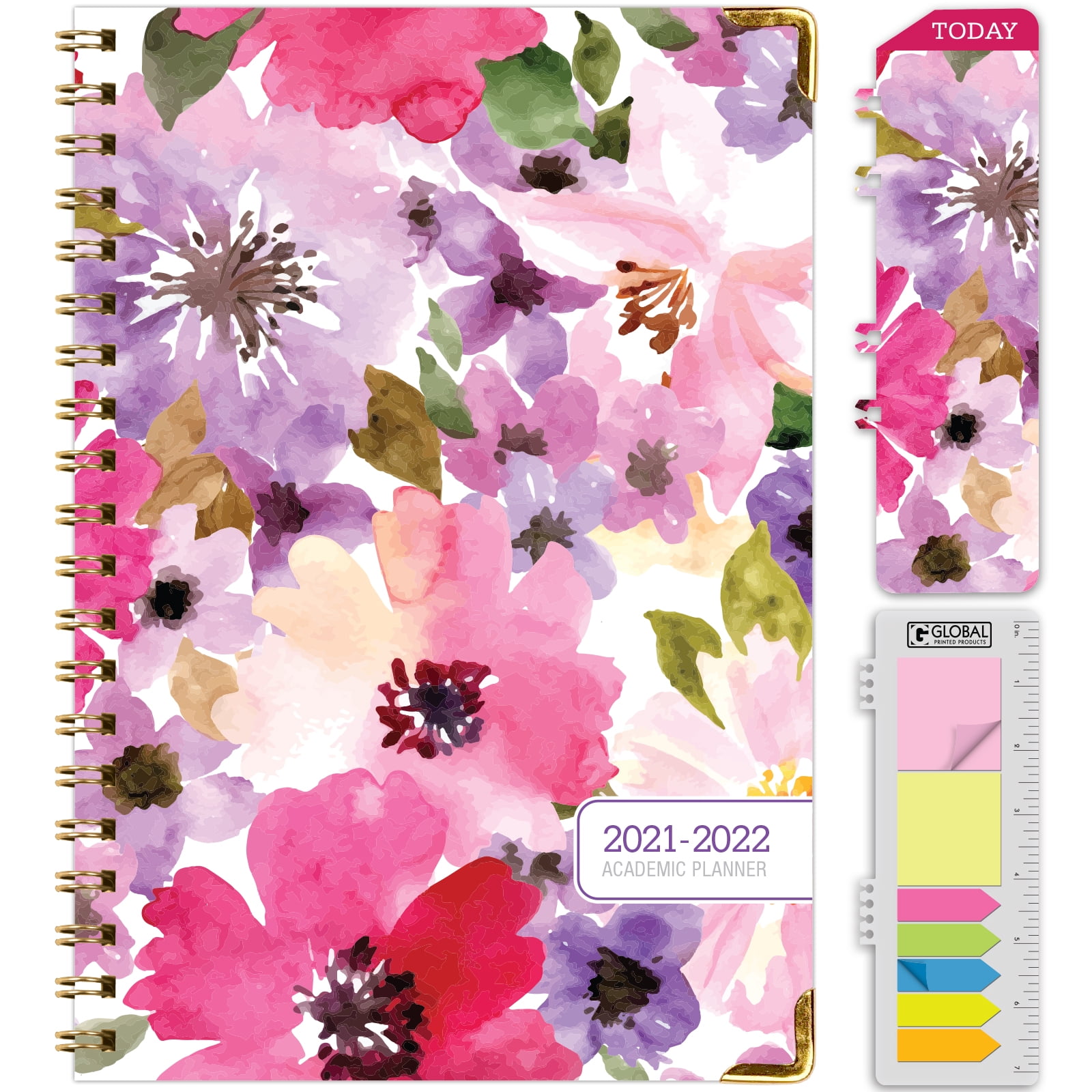 Pocket Folder and Sticky Note Set 5.5x8 Daily Weekly Monthly Planner Yearly Agenda Black Gold Triangles June 2021 Through July 2022 HARDCOVER Academic Year 2021-2022 Planner: Bookmark 