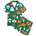 thumbnail image 3 of Kids Halloween Pajamas Size 2-3 Years Nightwear Full Print Short Sleeve Top with Elastic Shorts Soft Girls Pajama Set Green, 3 of 6