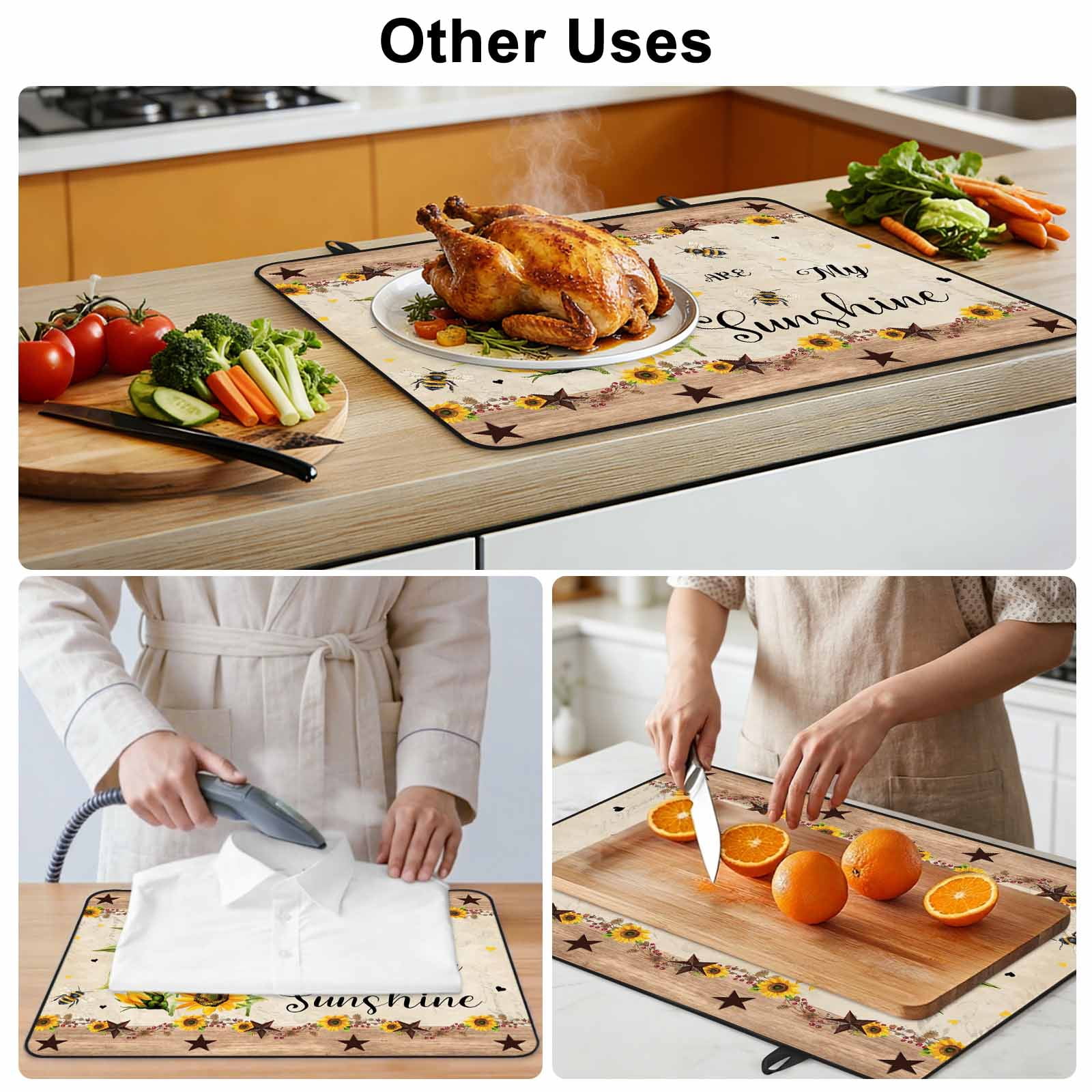 Sunflower Stove Top Cover for Electric Stove, Heat-proof & Non Slip Glass Top Stove Cover Protector, Botanical Summer Farmhouse Country Texas Star Kitchen Flat Cooktop Rubber Mat 24x21 Inches