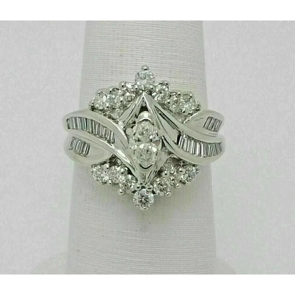 2Ct Marquise Cut Simulated Diamond Engagement Cluster Ring 14k White Gold Plated