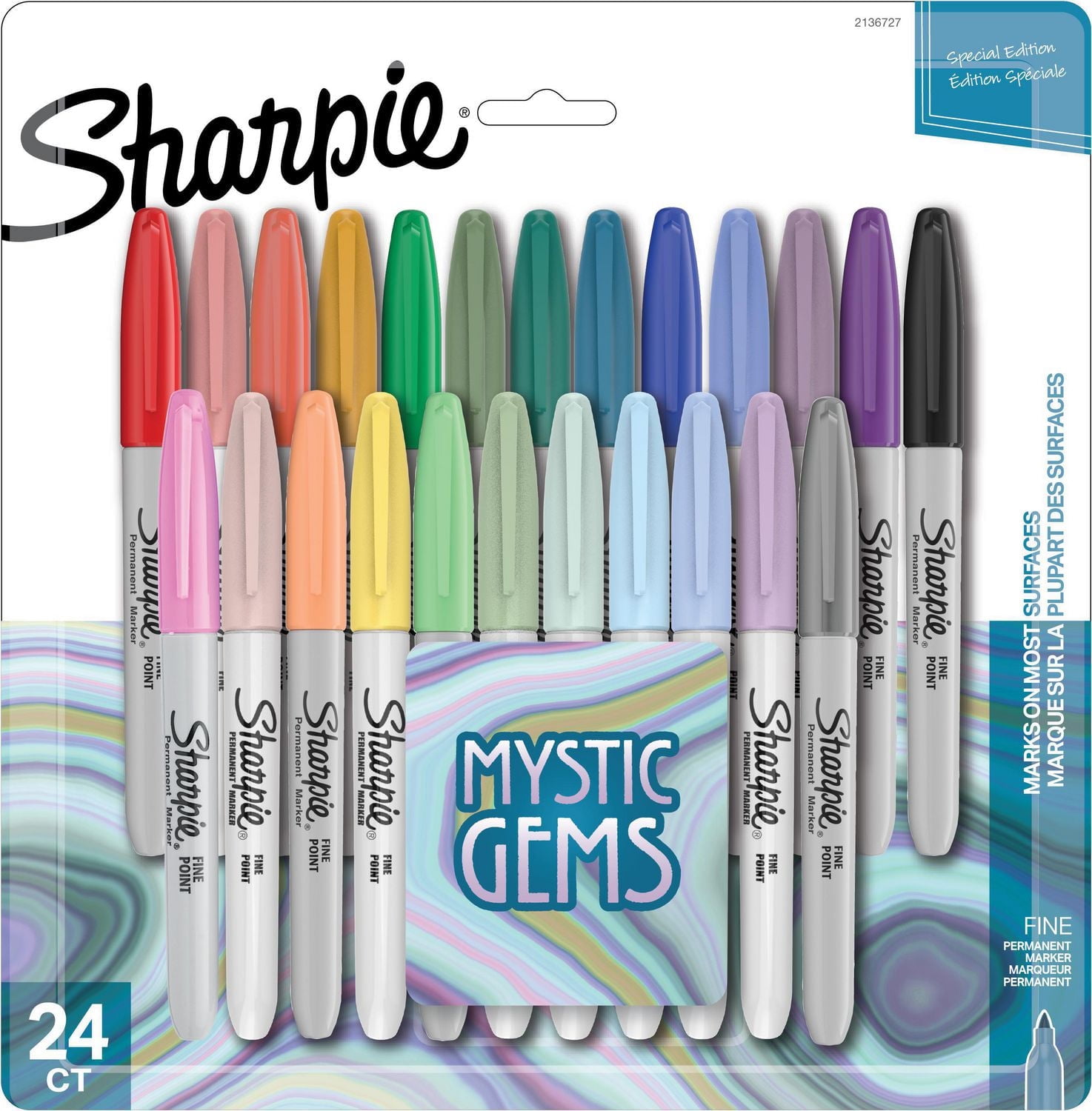 Sharpie Permanent Markers, Mystic Gem Special Edition, Fine Point, Assorted Colors, 24 Count