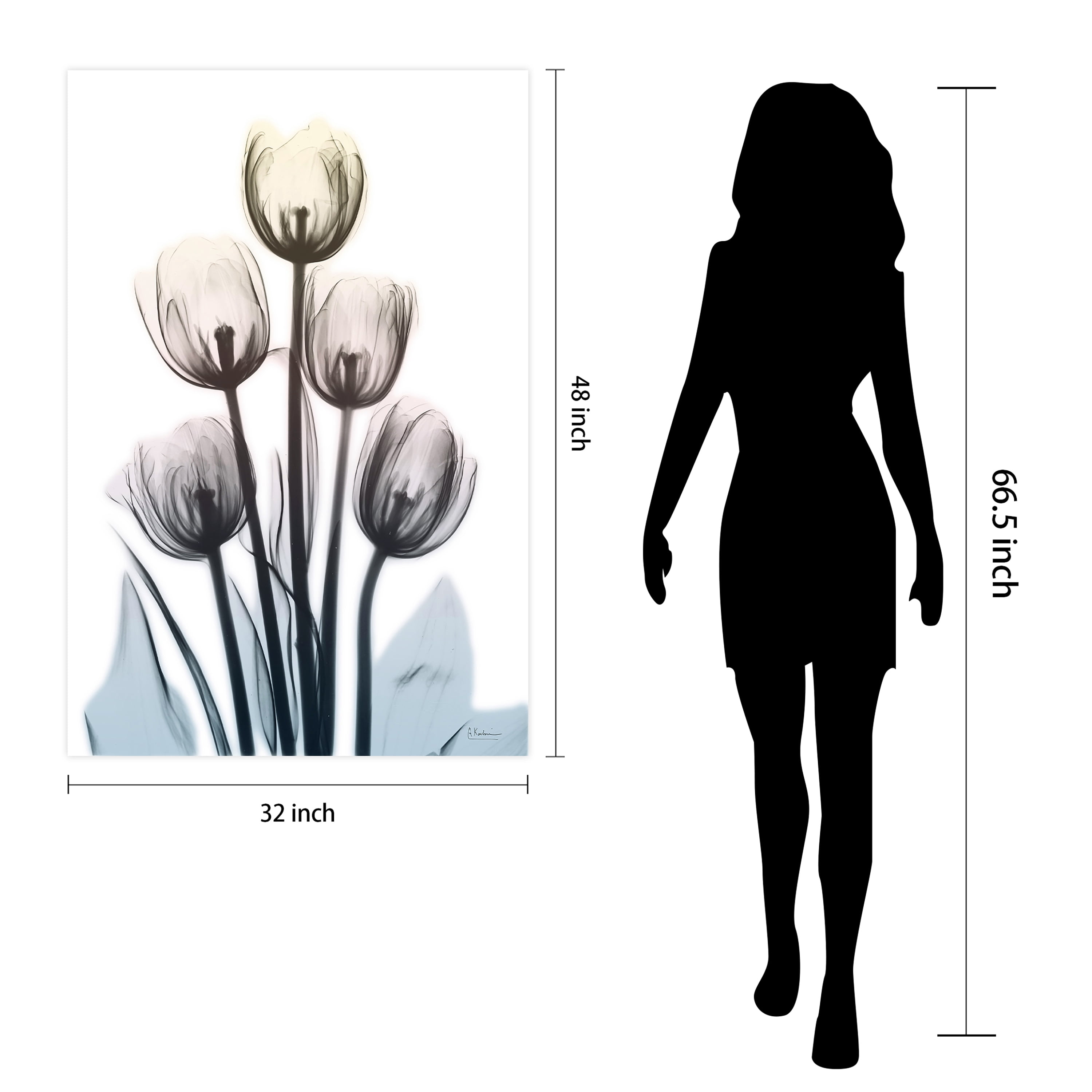 Springing Tulips Frameless Free Floating 32 in x 48 in Painting Art Prints, by Empire Art