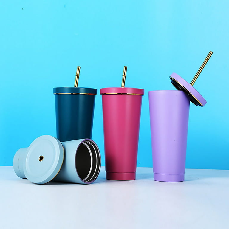 1pc 750ml Double Layer Plastic Cup With Straw, Simple-style Milk Tea Water  Cup, Large Capacity Household Drinking Cup