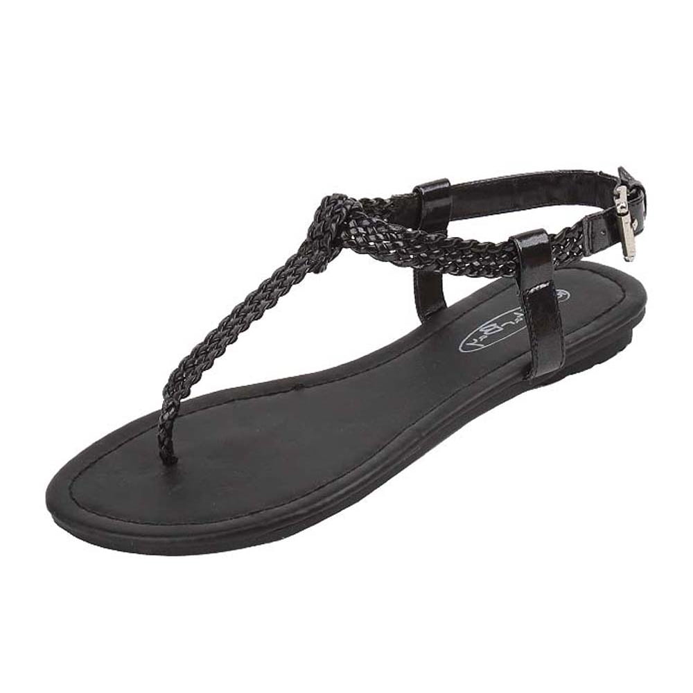 Star Bay - New Starbay Brand Women's T-Strap Flats Sandals Black Size 9 - Walmart.com - Walmart.com