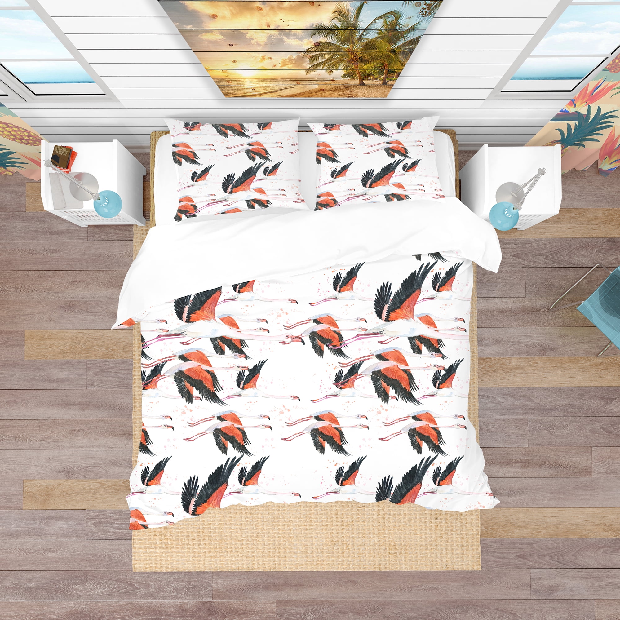 Designart 'Flamingo Watercolor Tropical' Tropical Duvet Cover Set