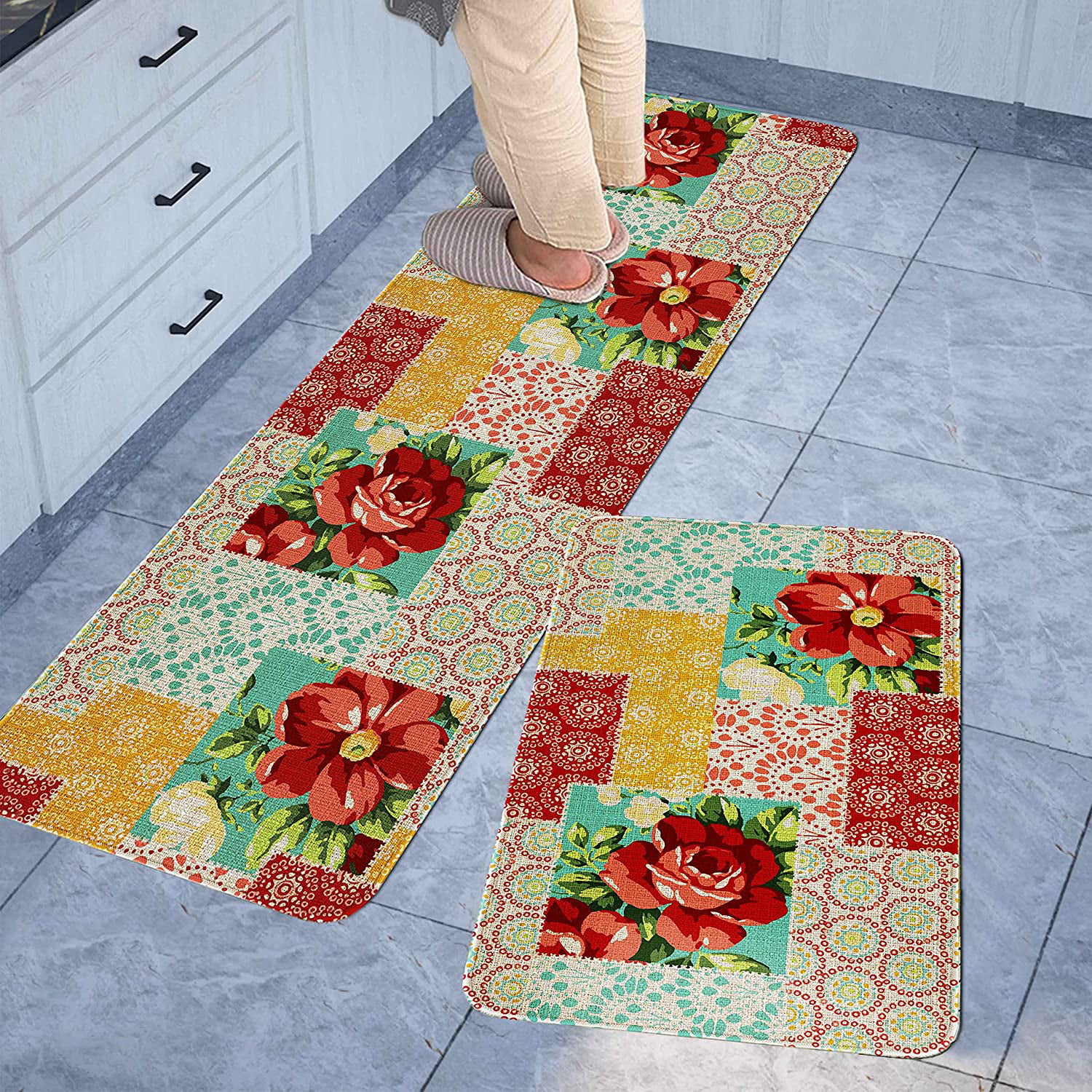  Sage Green Kitchen Mat Rug Set of 2- Plant Floral Butterfly  Kitchen Rugs with Runner Kitchen Decor Accessories Things, Kitchen Rug Mat-  Leaves Rugs for Home Kitchen Large- 17x30 and 17x47