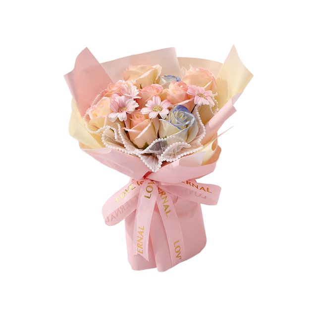 Regalo del día de la madre, ramo de flores de jabón, centros de mesa, flores artificiales románticas para Acción de Gracias Rosa
