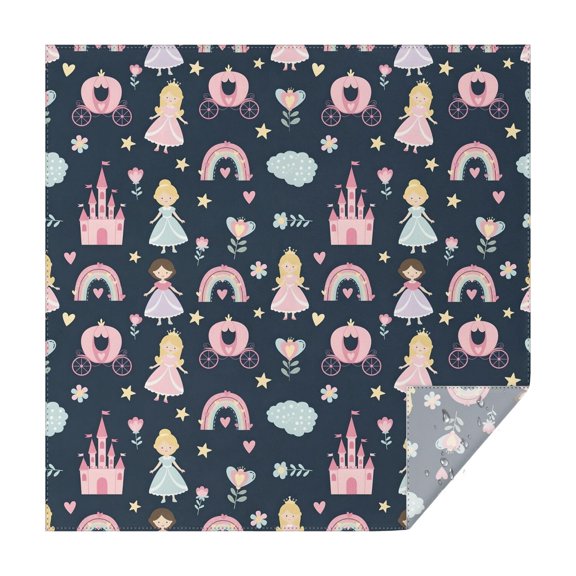 Dark Blue Princess Castle Pattern Square Tablecloth,Waterproof Square Table Cover,Wipeable Spillproof Washable Table Cover for Home Kitchen Party Decor 42"X42"(107x107cm)