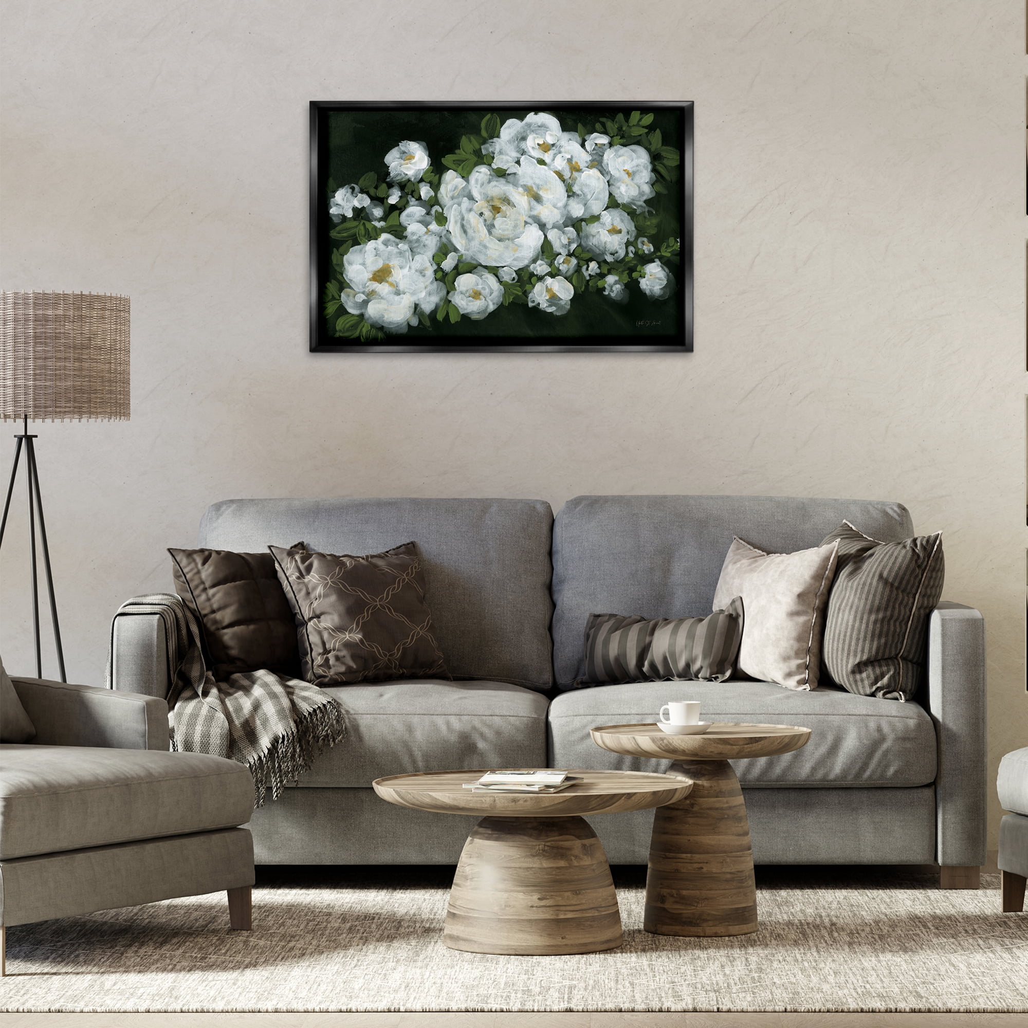 Stupell Industries Midnight Blooming Roses Botanical & Floral Painting Black Floater Framed Art Print Wall Art, 31 x 21
