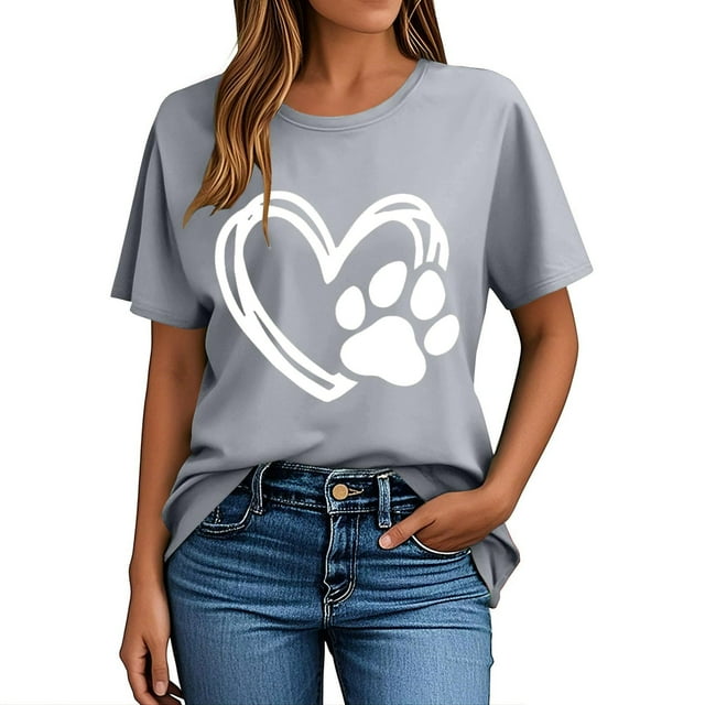 Pisexur Hauts pour Femmes T-Shirt Graphique de la Saint-Valentin - Col Rond Manches Courtes Imprimé Gris,2TG
