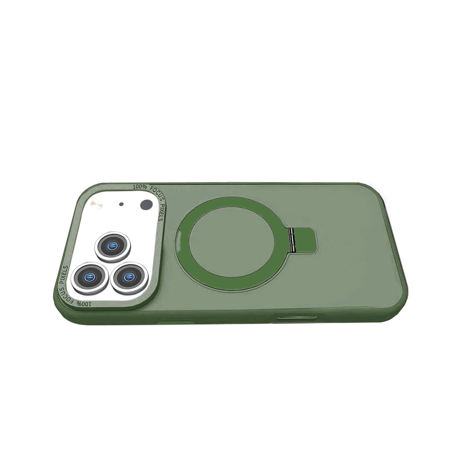 Carbon Fiber Armor Case with Rotating Ring Stand for iPhone 17 Pro Max - Green