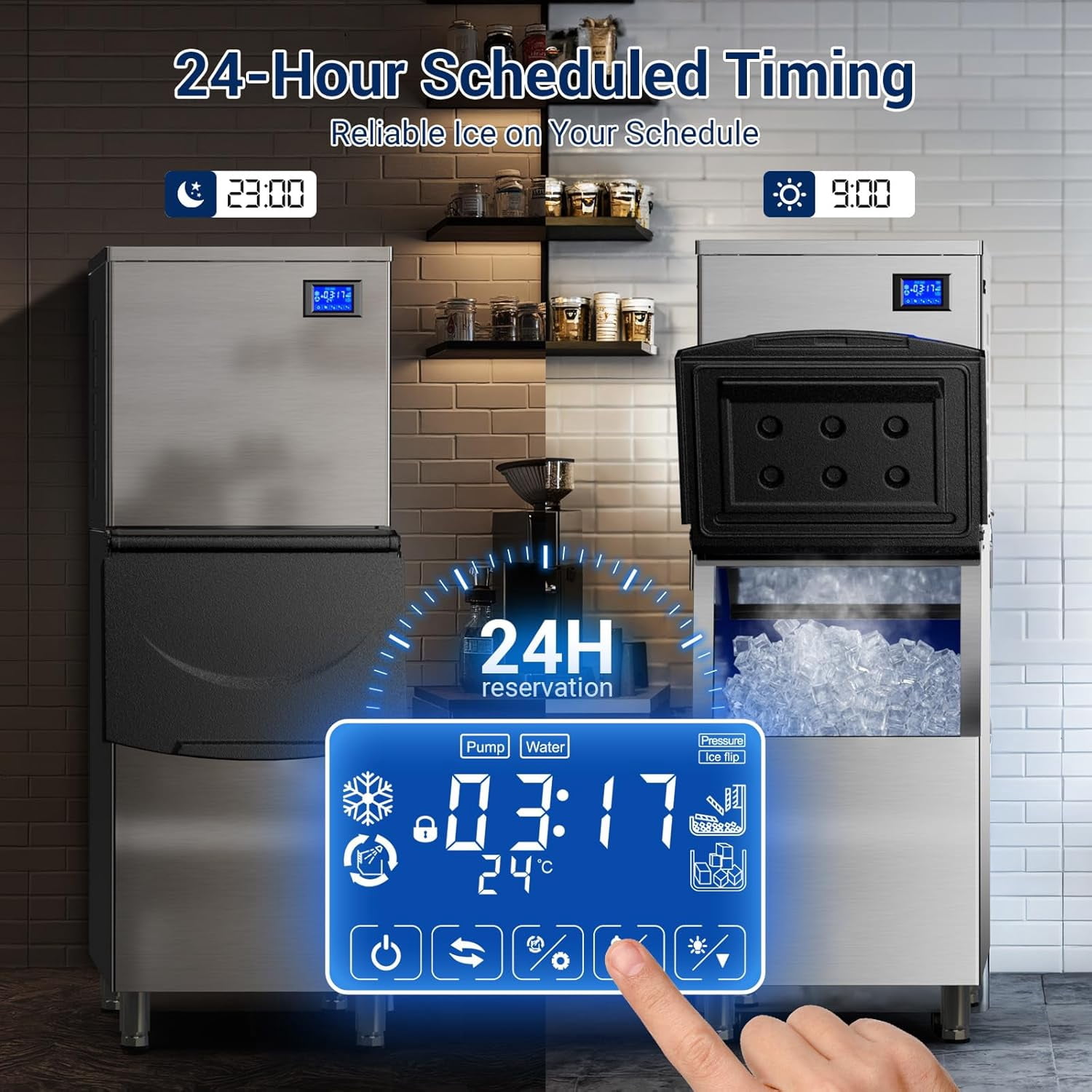 XUTUMM Commercial Ice Machine, 650Lbs/24H, ETL Approved, Auto-Cleaning Stainless Steel Ice Maker for Bars & Restaurants