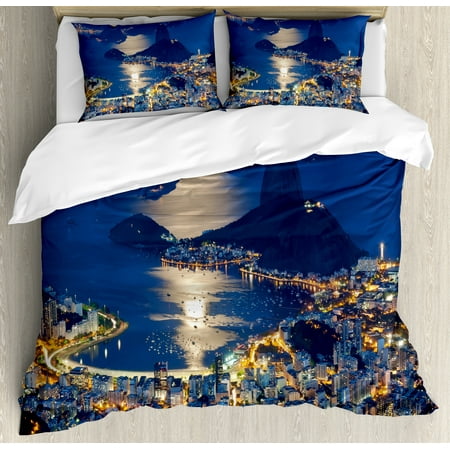 Night Duvet Cover Set Aerial View Of Mountain Sugar Loaf And