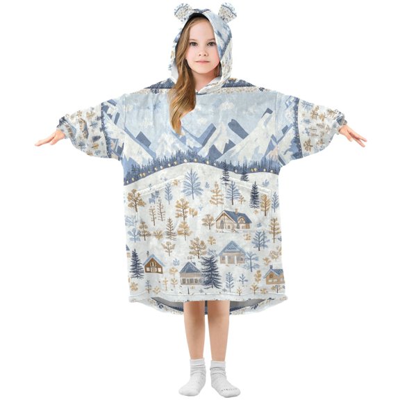 FORMRS Wearable Blanket Hoodie with Sleeves for Kids Cozy Flannel Sweatshirt, Light Blue Mountain
