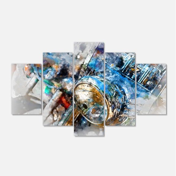Designart 'Motorcycle Headlight Watercolor ' Contemporary Canvas Art Print