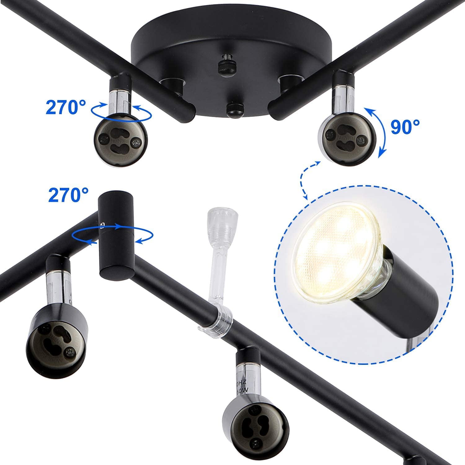 Aototen 8-Head Track Lighting Kit: Flexible, Rotatable GU10 Spotlights with Multi-Directional Arms (Black)