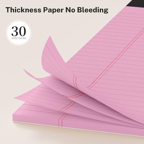 Pink Legal Pads 8.5 x 11 Notepads Wide Ruled, 12 Pack Pink Note Pads 8.5 x 11 Pink Paper, Legal Size Paper, 30 Sheet/Notepad, Lined Paper with Sturdy White Back, Writing Pads for Study, Office, Home
