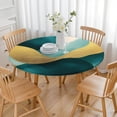 thumbnail image 3 of Teal and Gold Marble Fluid Art Pattern Round Fitted Tablecloth with Elastic Edge,Dining Table Cover Waterproof,Outdoor Round Tablecloth for Camping,Dining,Indoor and Outdoor, 3 of 7
