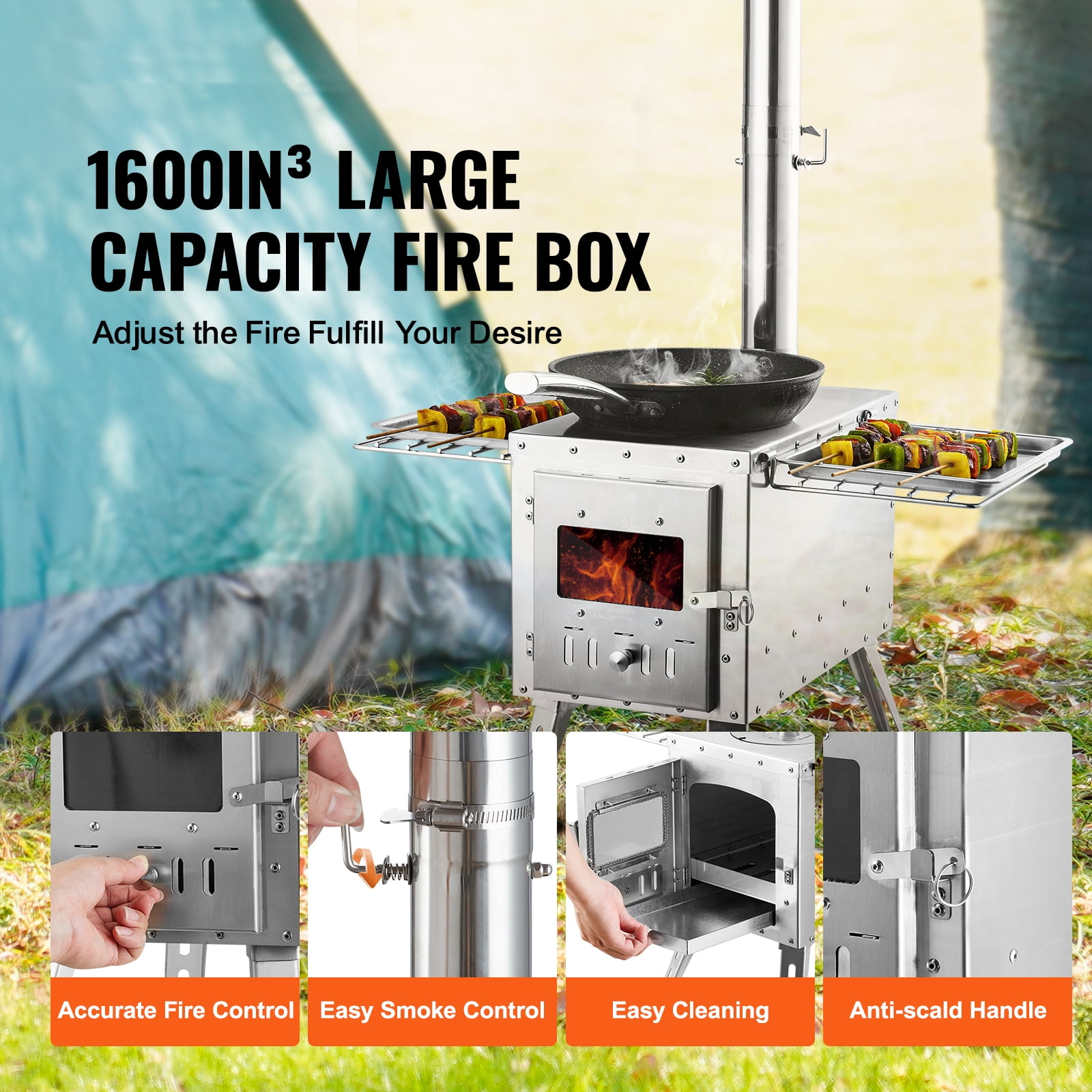 VEVOR Portable Wood Stove Camping Tent Stove Outdoor – 1646in, 54 lbs, Red