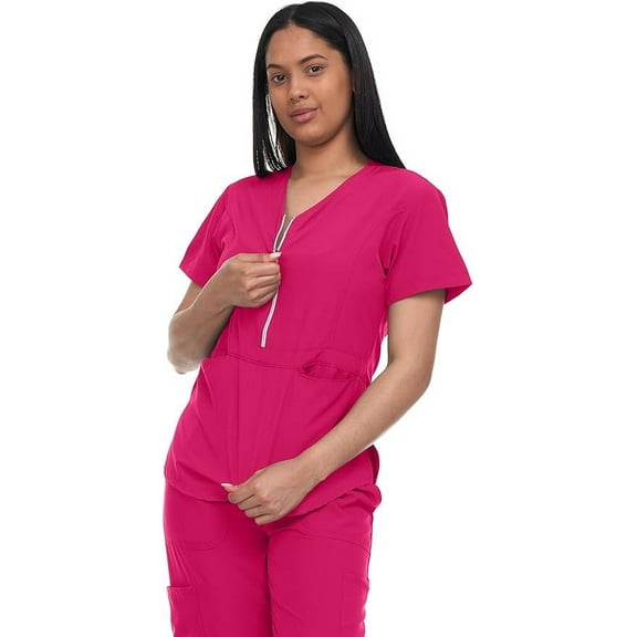 Lightweight Stretch Scrub Set with Zipper Top Elastic Waist Pants with 6 Pockets