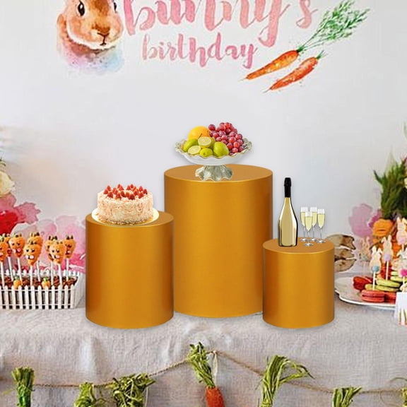 Sharprepublic 3 Pieces Cylinder Pedestal Cake Stand Round Pedestal for Wedding Anniversary Gold