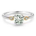 thumbnail image 2 of Gem Stone King 925 Silver and 10K Yellow Gold Green Prasiolite and White Lab Grown Diamond 3-Stone Engagement Ring for Women (0.83 Cttw, Round 6MM, Gemstone Birthstone, Size 5), 2 of 4