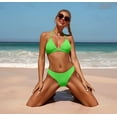 thumbnail image 3 of Charmo Women Ribbed Triangle Bikini Swimsuit Halter Two Piece Bathing Suit, 3 of 7