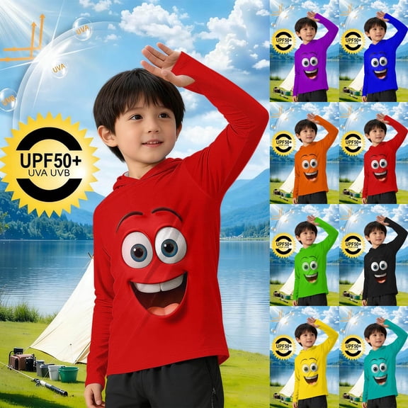 HAOTAGS Kids Sun Protection Hoodie,Hooded Design Long Sleeve UV Protection Fabric Breathable Stretch Blend Red 9-10T