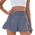 thumbnail image 3 of Women Flowy Athletic Shorts High Waisted Ruffle Smocked Running Workout Shorts with Pockets, L, 3 of 8