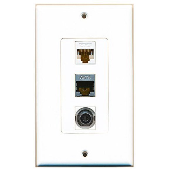 RiteAV - 1 Port Shielded Cat6 Ethernet and 1 Port 3.5mm and 1 Port Cat6 Ethernet White Decorative Wall Plate Decorative
