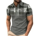 thumbnail image 3 of BiZtdJrK Sales of The Day, Men's Casual Polos Shirts 2025 Fashion Plaid Print Golf Tennis Tops Short Sleeve Button Lapel Tees Shirt Big and Tall Blouse Gray XXXL, 3 of 6