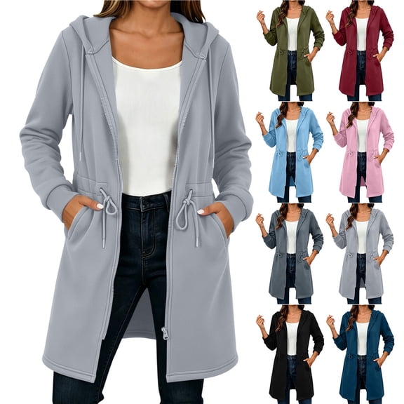 Smsaxvxz Womens Zip Up Hoodies Comfortable Solid Long Sleeve Sweatshirts Casual Jackets with Pockets Gray XL