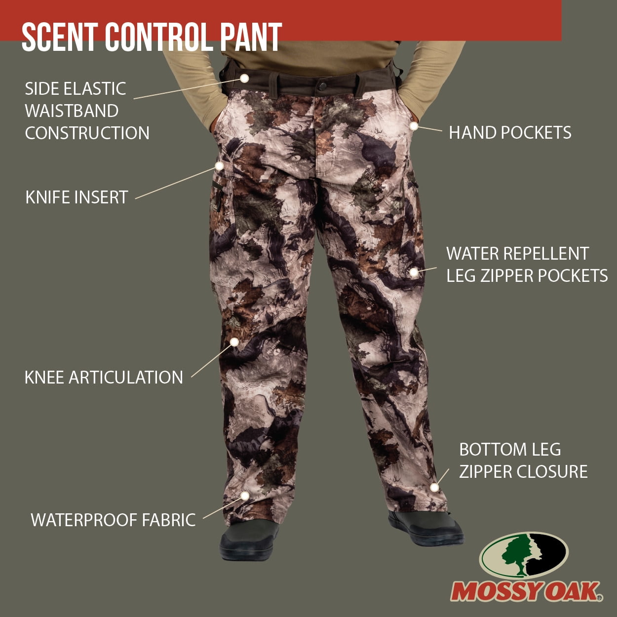 Mossy Oak Men's Scent Control Pant, Mossy Oak Terra Gilla, Size Medium