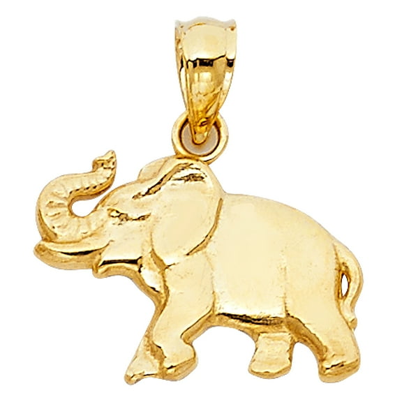 14k Yellow Gold Good luck Elephant with Trunk Up Pendant Gift Charm Jewelry Female Unisex