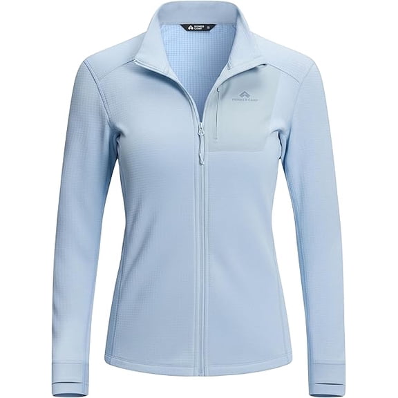 Pioneer Camp Women's Grid Fleece Lined Running Jacket Full Zip Winter Athletic Workout Scrub Jacket with Thumb Holes Midlayer