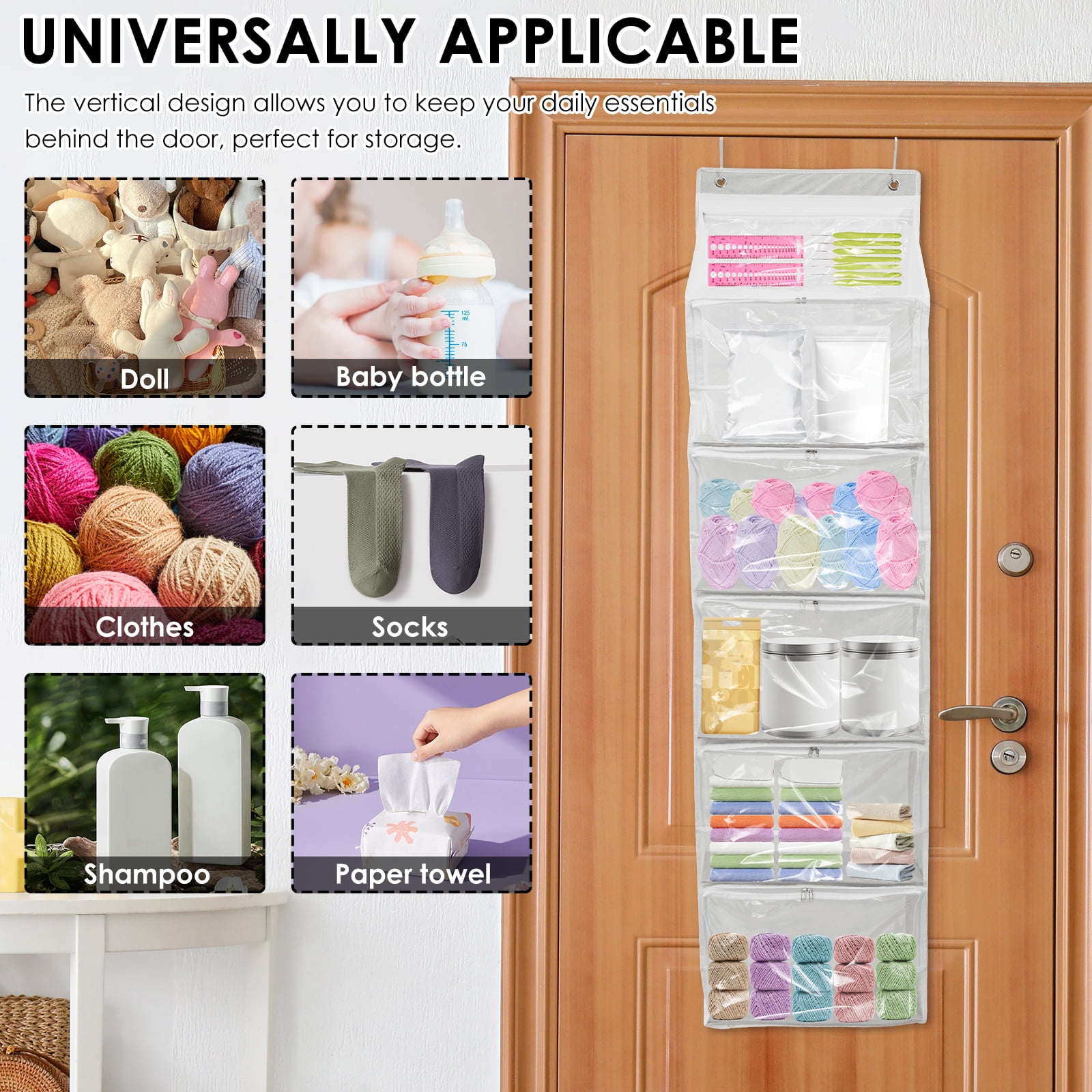 Hanging Yarn Storage Organizer with 6 Zipper Closure Compartments Large Capacity Knitting Storage Holder Multifunctional Space Saving for Home Use
