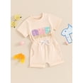 thumbnail image 2 of Argulvti Infant Baby 1st Birthday Outfit Letter Embroidery Short Sleeve T-Shirt with Solid Color Shorts for Boy Girl, 2 of 6
