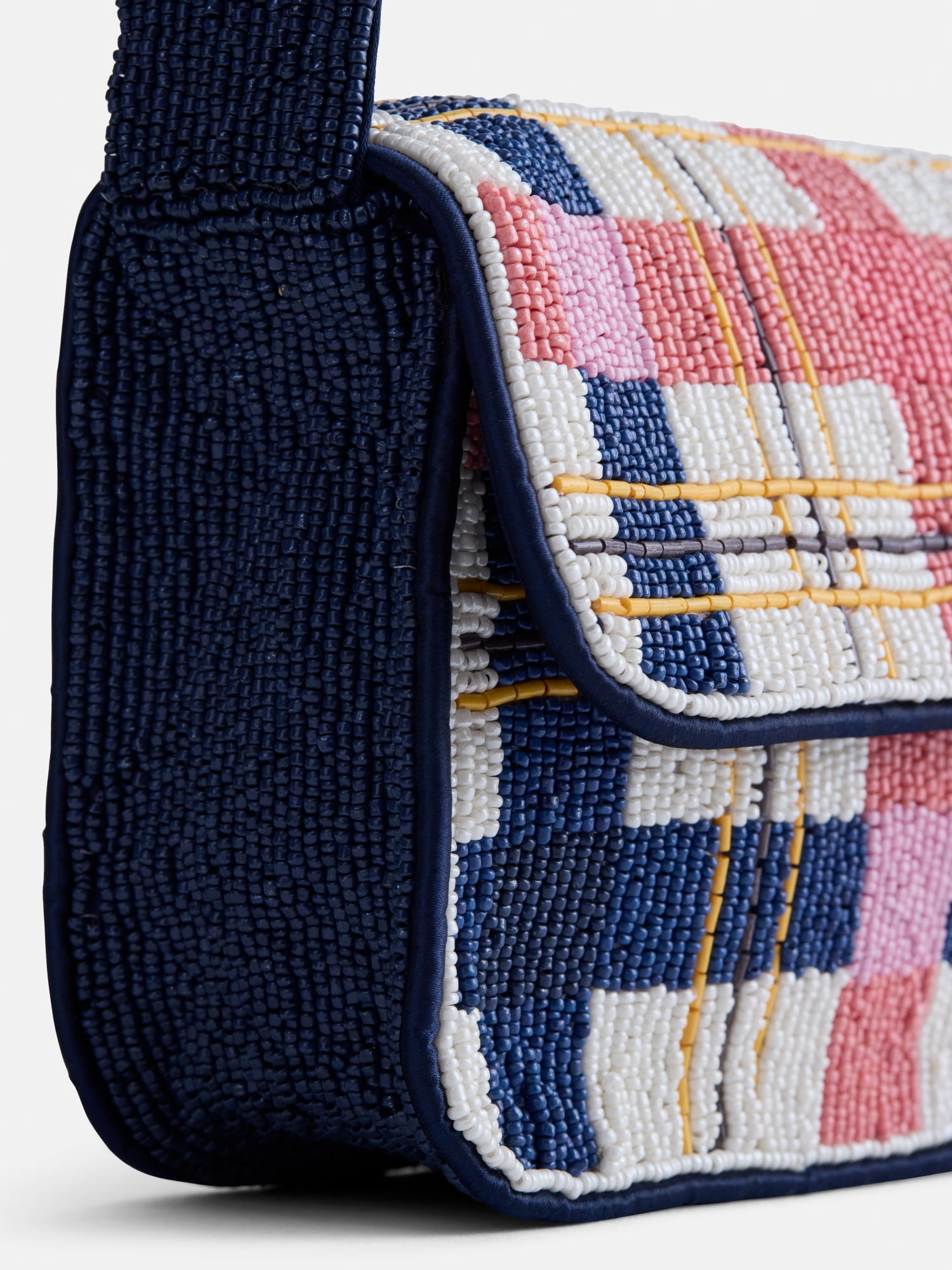 Free Assembly Women's Beaded Plaid Shoulder Bag, Multi