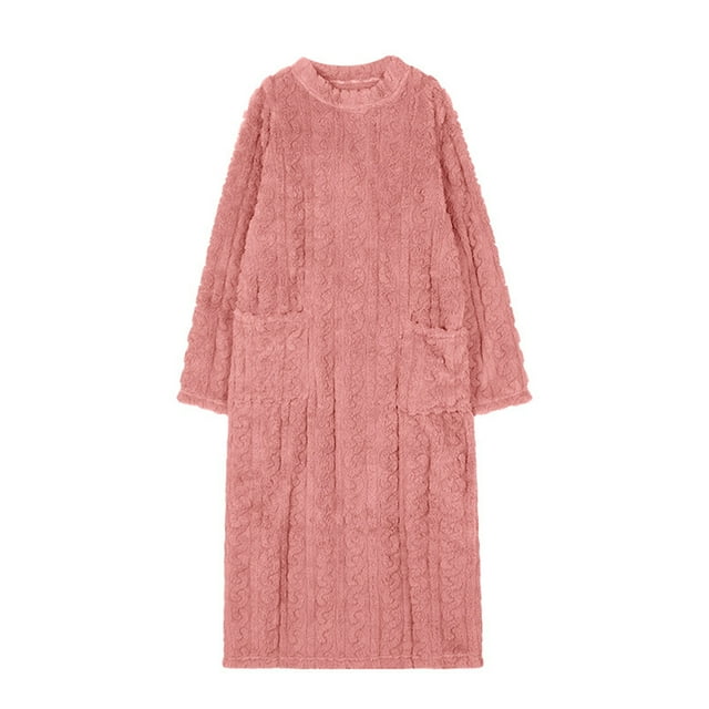 Minnieouse Manténgase acogedor y elegante, camisones de talla grande para mujer, pijamas cálidos de invierno para mujer, vestido Pijama rosa L(115CM)