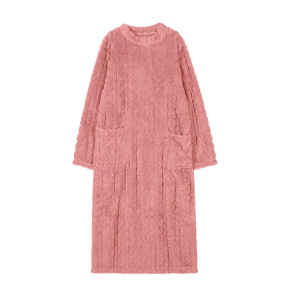 Sonducket Ropa de dormir cálida y cómoda de terciopelo Coral para mujer, vestido de dormir cálido para noches frías de invierno Pijama rosa L(115CM)