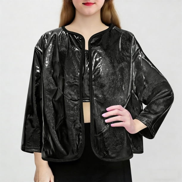 Chaquetas y abrigos casuales sin capucha de manga larga, abrigo de escenario, cárdigan brillante con estampado en caliente, top infantil sin botones y con cremallera, top infantil de poliéster