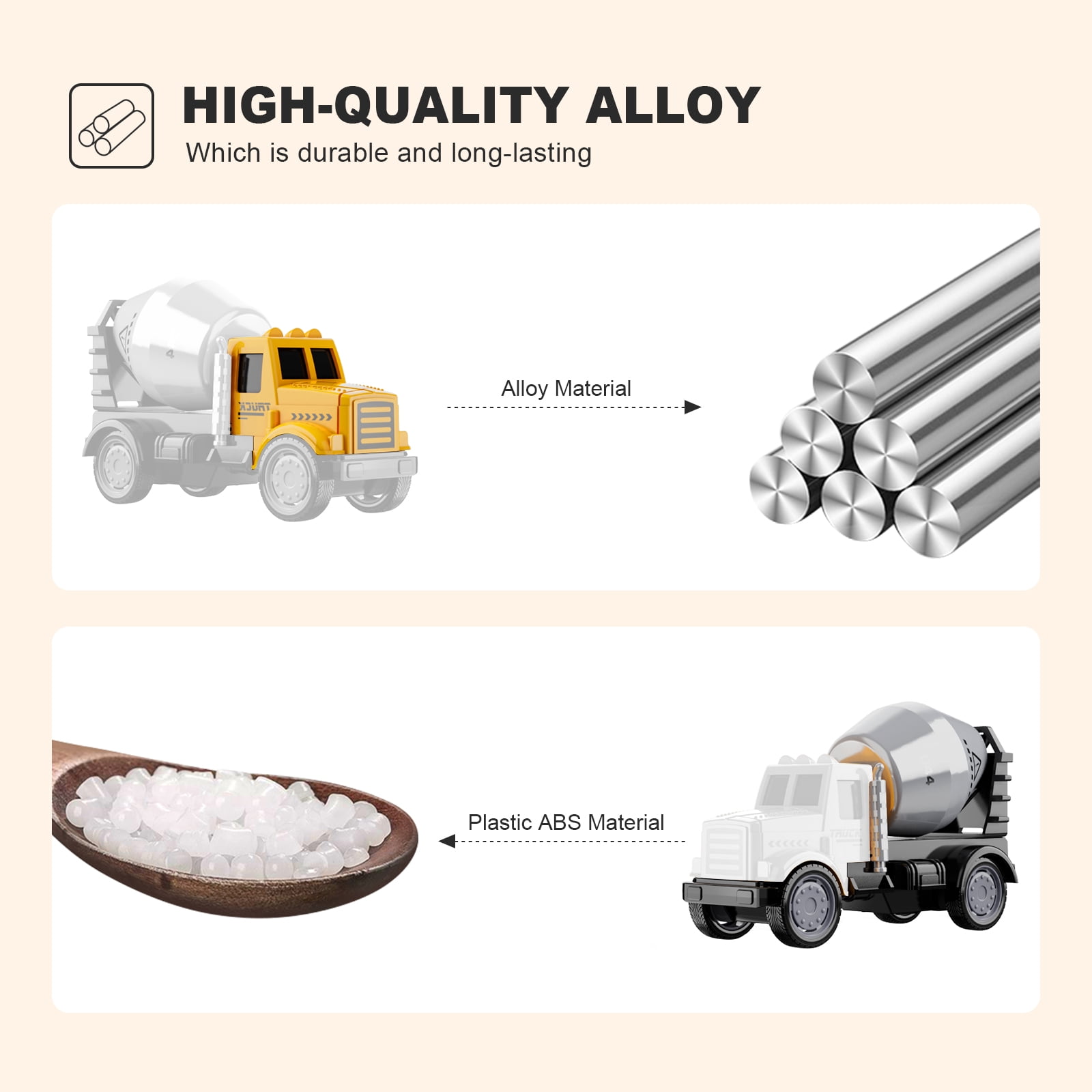HONGTUO Alloy Mini Construction Vehicles，8Pcs Die-cast ConstructionVehicle Toys Set，Excavators Mixer Truck Bulldozers Forklift Dump Truck Cranes Toys, Pull Back Car Toys for Toddlers Kids Boys & Girls