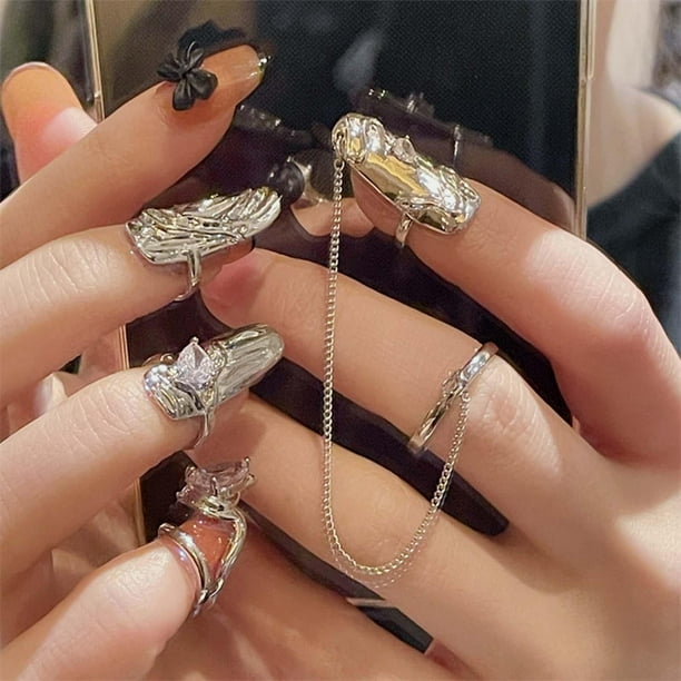 Xinxinyy 4x Finger Tip Nail Ring Nail Art Jewelry Accessories for Women Girls Style A 1Set