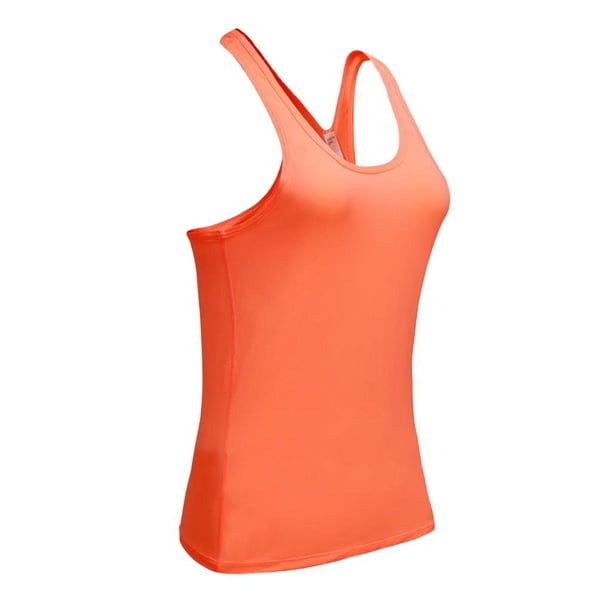 Camisetas sin mangas elásticas deportivas para mujer para fitness y gimnasio naranja L