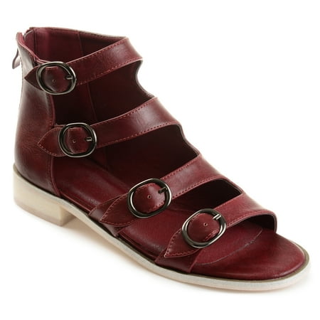 Side Buckle Sandal - Womens Faux Leather High-top Distressed Side Buckle Sandals