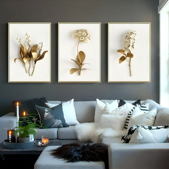 LAMIRO Room Decor,3 Piece Set Modern Wall Art Flower Print Large Canvas Painting Picture Abstract (No Frame),Hanging Decor