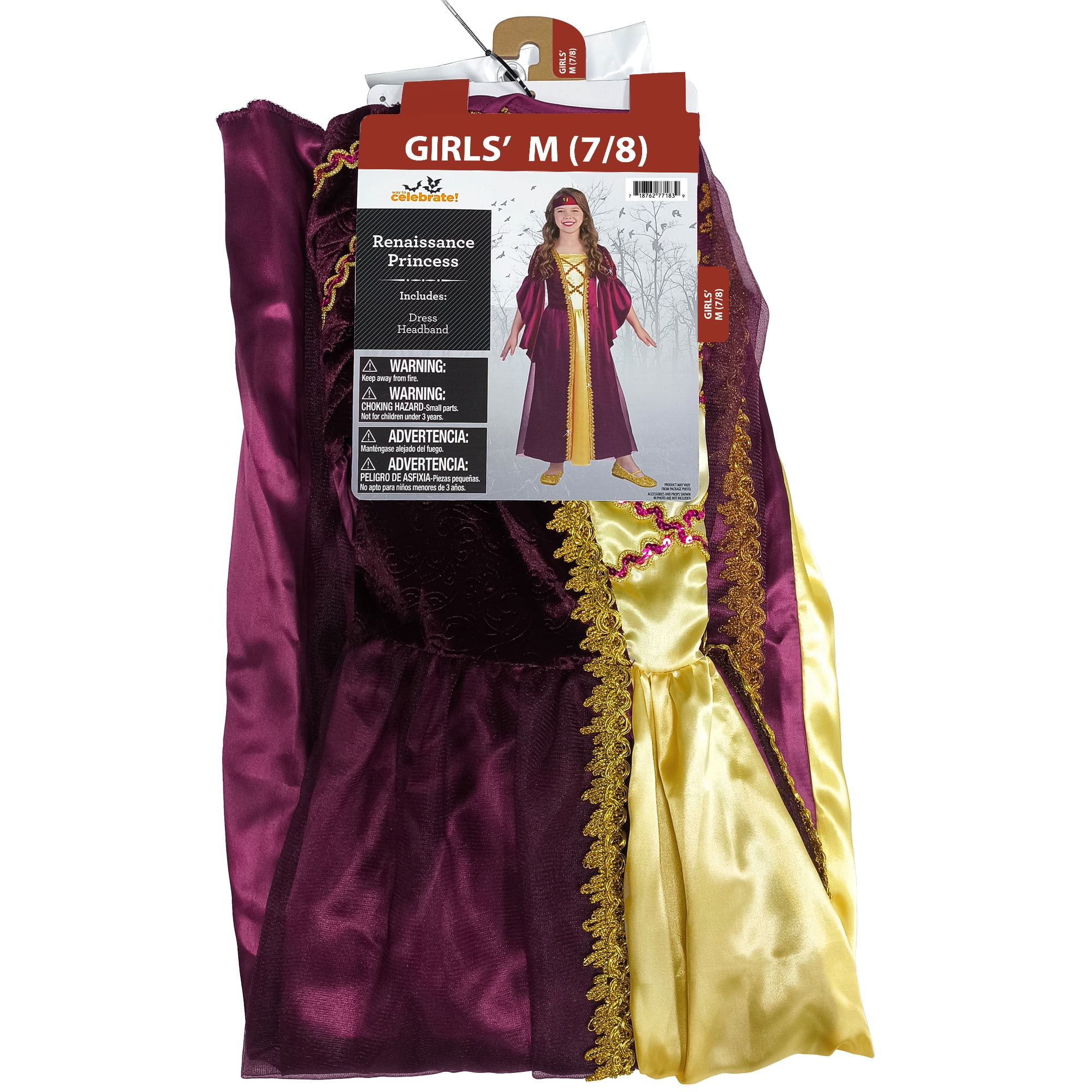 Renaissance Princess Halloween Costume for Children, Girl's Size M (7/8), by Way to Celebrate